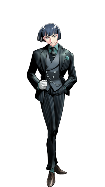 おかっぱの青年_黒スーツ姿
